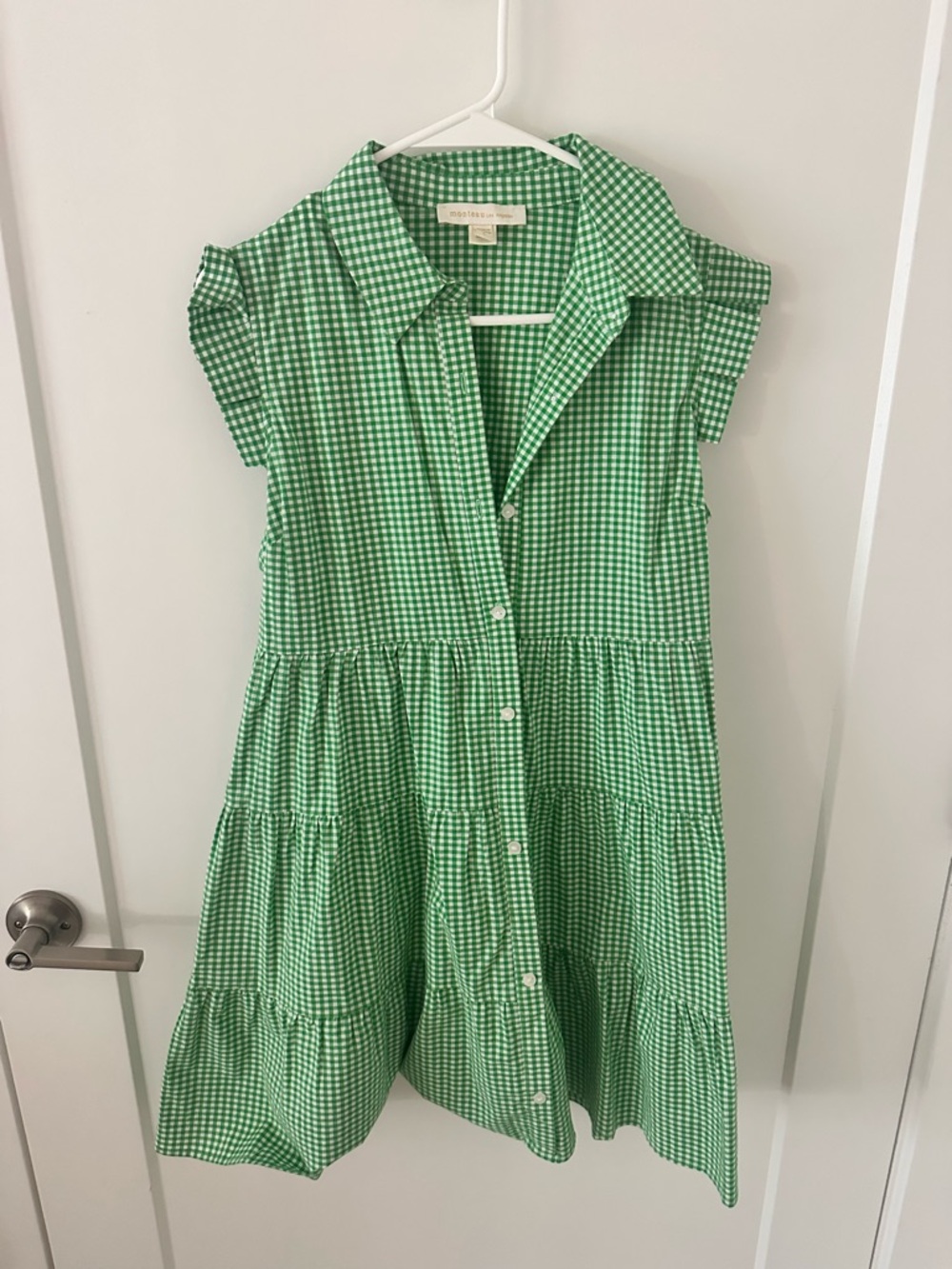 Green Gingham Tiered Button-Front Mini Dress